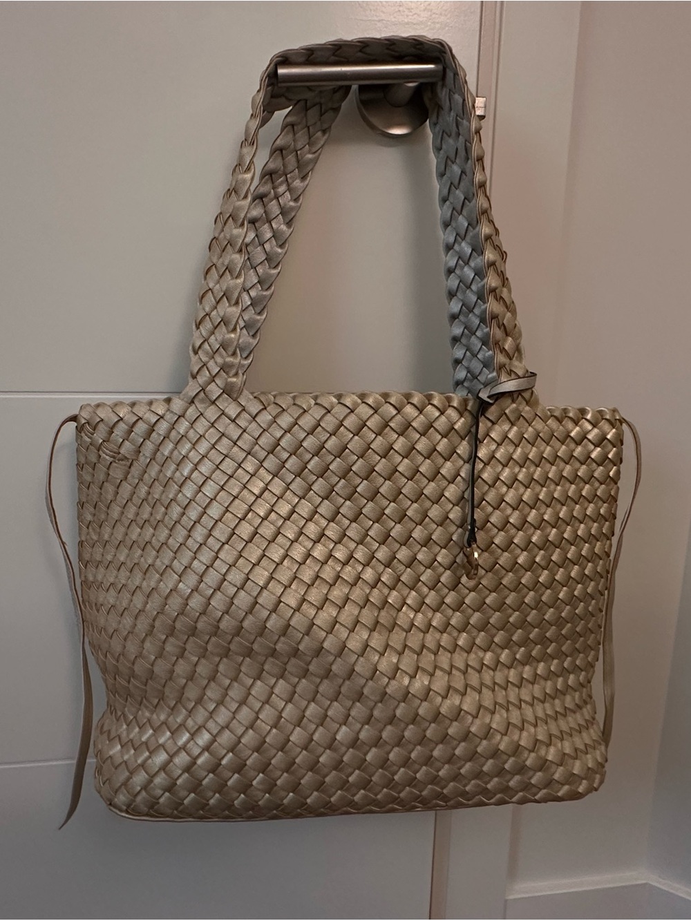 Woven Metallic Tote Bag - Champagne